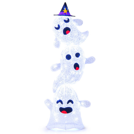 Decoración de Halloween de fantasmas apilados iluminados de 4 pies con 120 luces LED