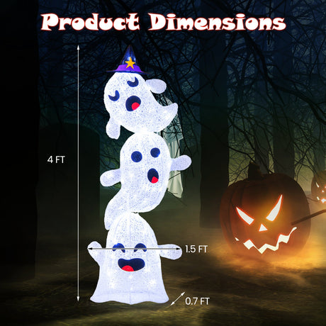 Decoración de Halloween de fantasmas apilados iluminados de 4 pies con 120 luces LED