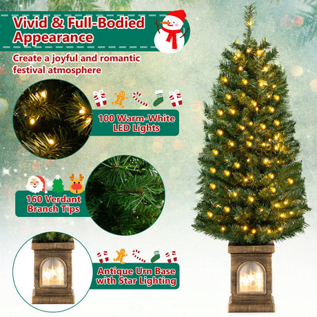 Árbol de Navidad en Maceta Preiluminado de 4 Pies