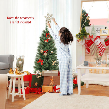 Árbol de Navidad Pre-Iluminado de 4 Pies con Maceta y Agujas de Pino