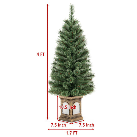 Árbol de Navidad Pre-Iluminado de 4 Pies con Maceta y Agujas de Pino
