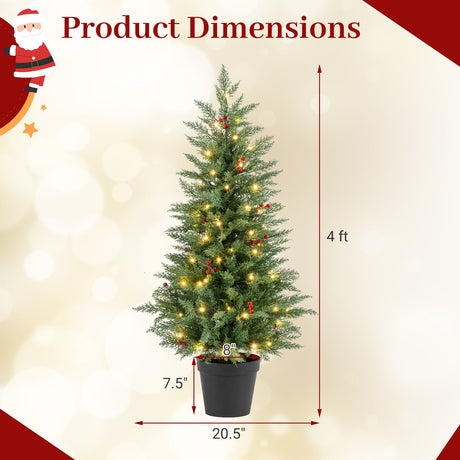 Árboles de Navidad Preiluminados de 4 FT con 70 Luces LED Blancas Cálidas y 173 Puntas de Rama Paquete de 2