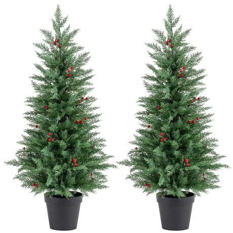 Árboles de Navidad Preiluminados de 4 FT con 70 Luces LED Blancas Cálidas y 173 Puntas de Rama Paquete de 2