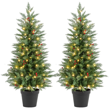 Árboles de Navidad Preiluminados de 4 FT con 70 Luces LED Blancas Cálidas y 173 Puntas de Rama Paquete de 2