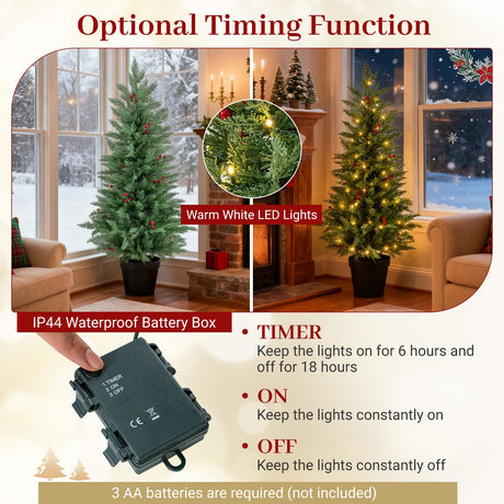 Árboles de Navidad Preiluminados de 4 FT con 70 Luces LED Blancas Cálidas y 173 Puntas de Rama Paquete de 2