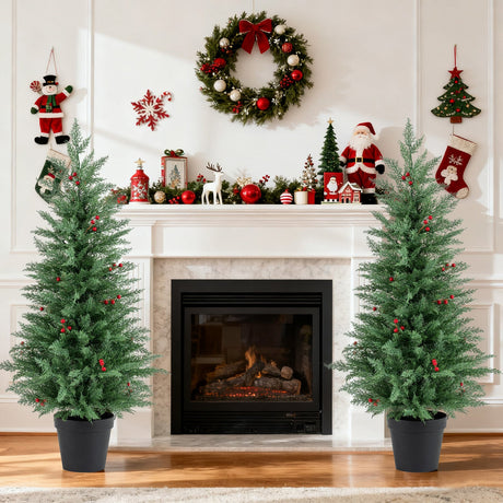 Árboles de Navidad Preiluminados de 4 FT con 70 Luces LED Blancas Cálidas y 173 Puntas de Rama Paquete de 2