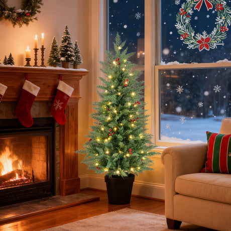 Árboles de Navidad Preiluminados de 4 FT con 70 Luces LED Blancas Cálidas y 173 Puntas de Rama Paquete de 2