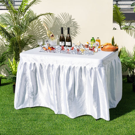 Mesa plegable de 4 pies con cubeta para hielo y faldón para acampada, pícnic, boda, con cubeta para hielo-Blanco