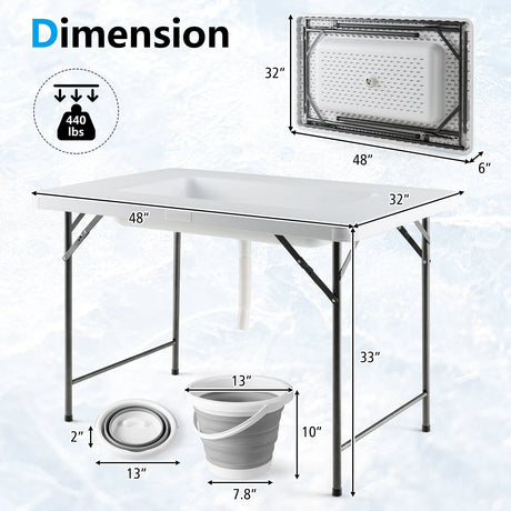 Mesa plegable de 4 pies con cubeta para hielo y faldón para acampada, pícnic, boda, con cubeta para hielo-Blanco