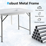 4 Feet Folding Ice Bin Table with Skirt for Camping Picnic Wedding with Ice Bucket-White