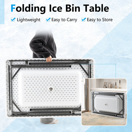 Mesa plegable de 4 pies con cubeta para hielo y faldón para acampada, pícnic, boda, con cubeta para hielo-Blanco