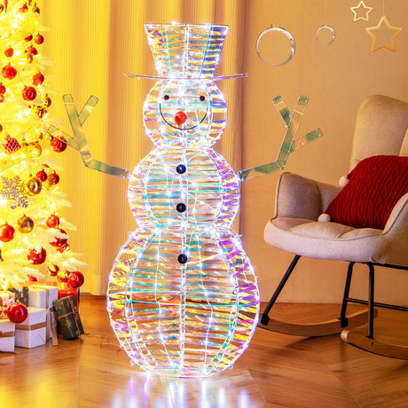 Muñeco de Nieve Navideño Iridiscente de 1.2 m con Luces LED Blancas y Estacas de Suelo