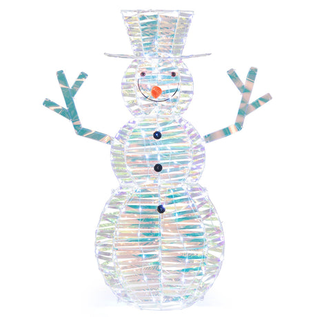 Muñeco de Nieve Navideño Iridiscente de 1.2 m con Luces LED Blancas y Estacas de Suelo