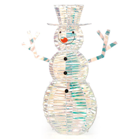Muñeco de Nieve Navideño Iridiscente de 1.2 m con Luces LED Blancas y Estacas de Suelo