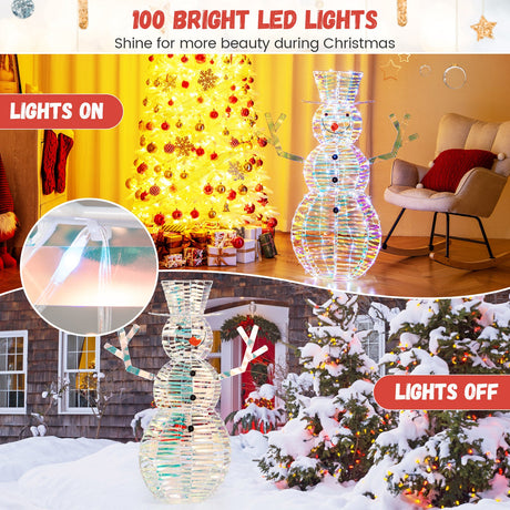 Muñeco de Nieve Navideño Iridiscente de 1.2 m con Luces LED Blancas y Estacas de Suelo