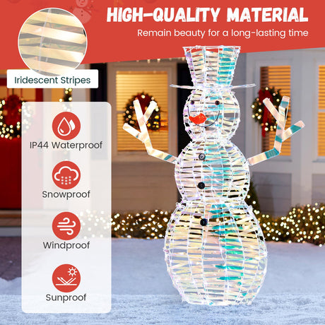 Muñeco de Nieve Navideño Iridiscente de 1.2 m con Luces LED Blancas y Estacas de Suelo
