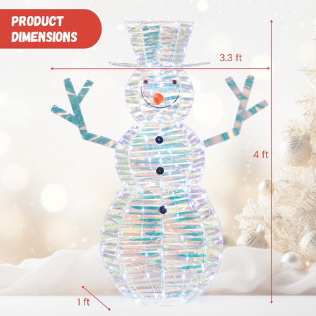 Muñeco de Nieve Navideño Iridiscente de 1.2 m con Luces LED Blancas y Estacas de Suelo