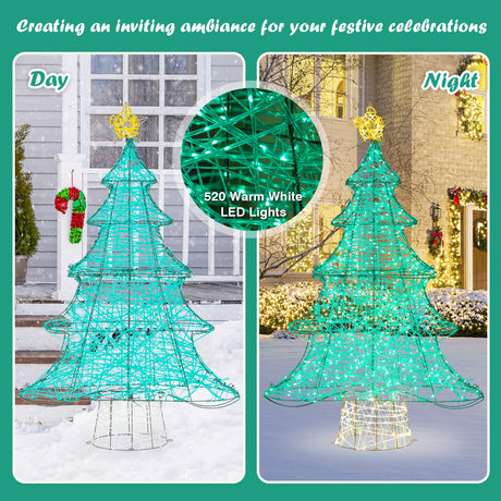 Árbol de Navidad Artificial Iluminado de 4 Pies con 520 Luces LED y Estrella Superior
