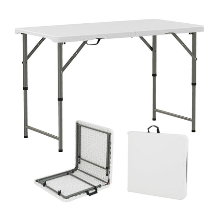 Mesa de camping portátil de 4 pies con tablero de HDPE y patas de metal - Blanca