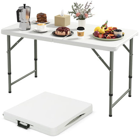 Mesa de camping portátil de 4 pies con tablero de HDPE y patas de metal - Blanca