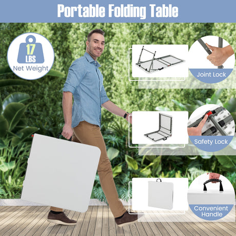Mesa de camping portátil de 4 pies con tablero de HDPE y patas de metal - Blanca