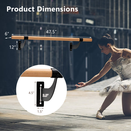 Barra de ballet de pared de 4 pies para yoga - Negro