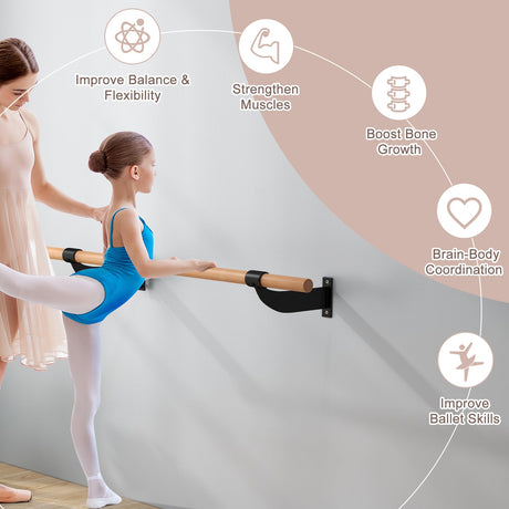 Barra de ballet de pared de 4 pies para yoga - Negro