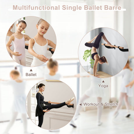 Barra de ballet de pared de 4 pies para yoga - Negro