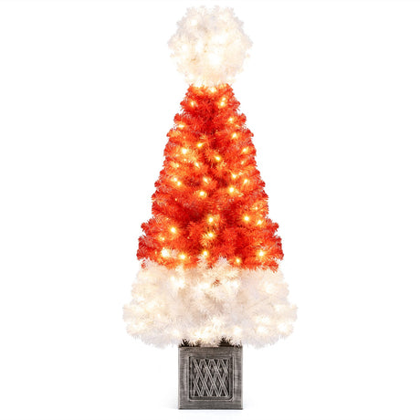 Árbol de Navidad Artificial de 4 pies Sombrero de Papá Noel Árbol de Navidad con 300 Puntas Rojas