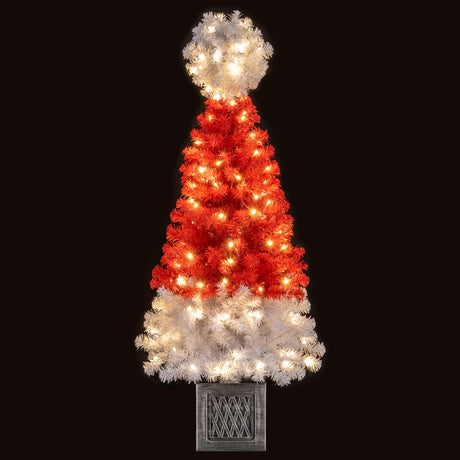 Árbol de Navidad Artificial de 4 pies Sombrero de Papá Noel Árbol de Navidad con 300 Puntas Rojas