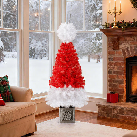 Árbol de Navidad Artificial de 4 pies Sombrero de Papá Noel Árbol de Navidad con 300 Puntas Rojas