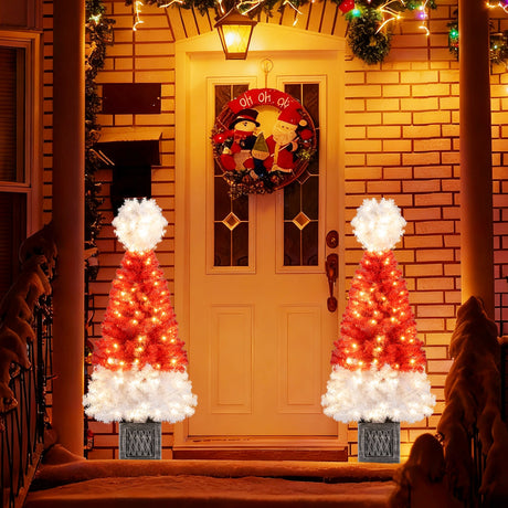 Árbol de Navidad Artificial de 4 pies Sombrero de Papá Noel Árbol de Navidad con 300 Puntas Rojas