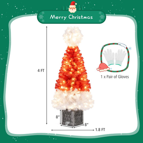 Árbol de Navidad Artificial de 4 pies Sombrero de Papá Noel Árbol de Navidad con 300 Puntas Rojas
