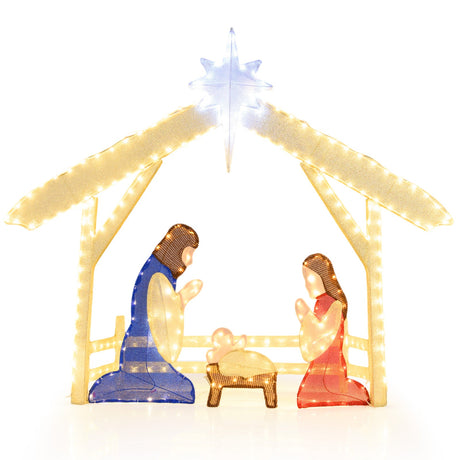 Escena de Nacimiento Iluminada de 4 pies, Juego de la Sagrada Familia Preiluminado de Navidad