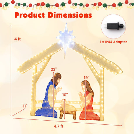 Escena de Nacimiento Iluminada de 4 pies, Juego de la Sagrada Familia Preiluminado de Navidad