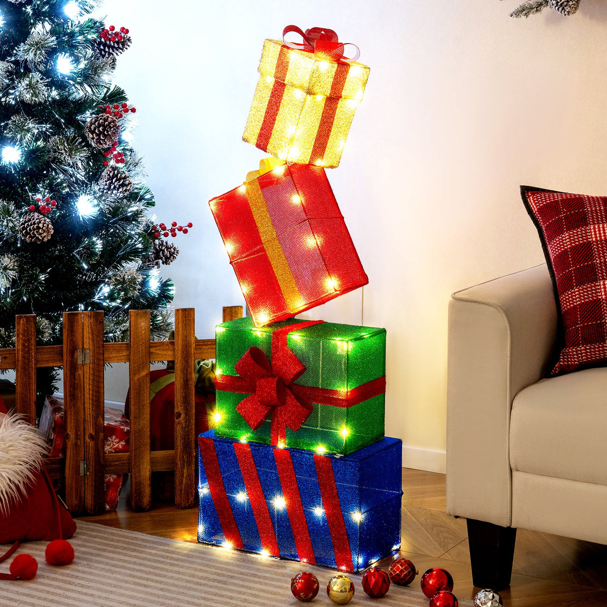 4 Ft Stackable Gift Boxes Set of 4 Stacked Christmas Present Boxes