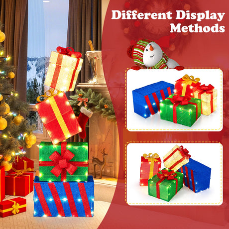Juego de Cajas de Regalo Apilables de 4 Pies, 4 Cajas de Regalo de Navidad Apiladas