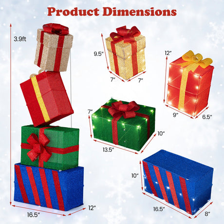 Juego de Cajas de Regalo Apilables de 4 Pies, 4 Cajas de Regalo de Navidad Apiladas