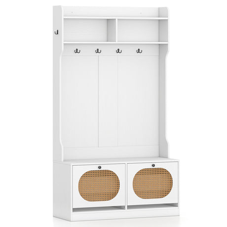4-In-1 Hall Tree with Coat Rack and Flip Drawers for Entryway Mudroom
