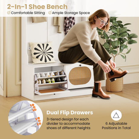 4-In-1 Hall Tree with Coat Rack and Flip Drawers for Entryway Mudroom