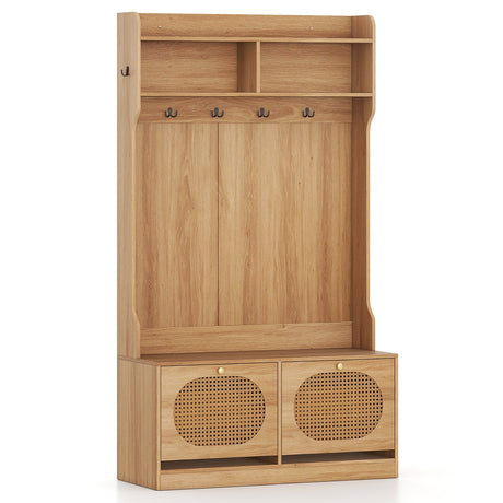 4-In-1 Hall Tree with Coat Rack and Flip Drawers for Entryway Mudroom