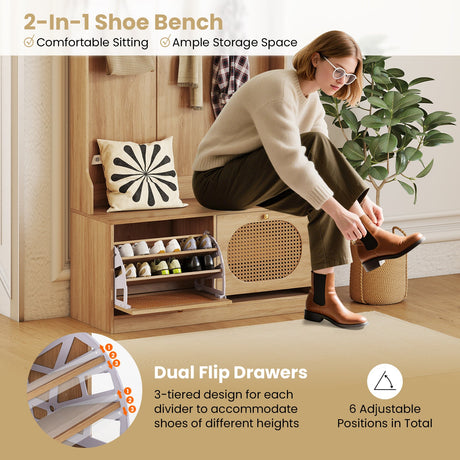 4-In-1 Hall Tree with Coat Rack and Flip Drawers for Entryway Mudroom