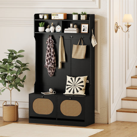 4-In-1 Hall Tree with Coat Rack and Flip Drawers for Entryway Mudroom