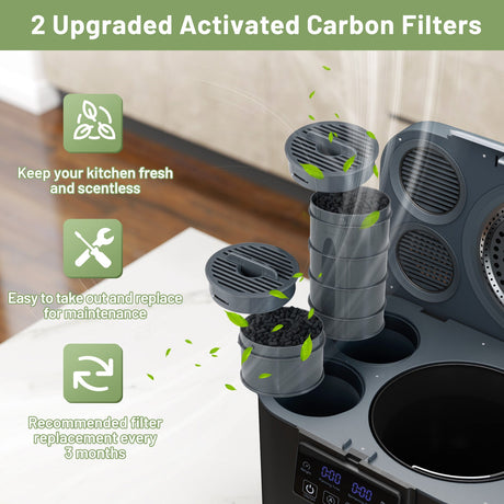 Compostador eléctrico de 4 L con tapa y pantalla LED para cocina - Negro