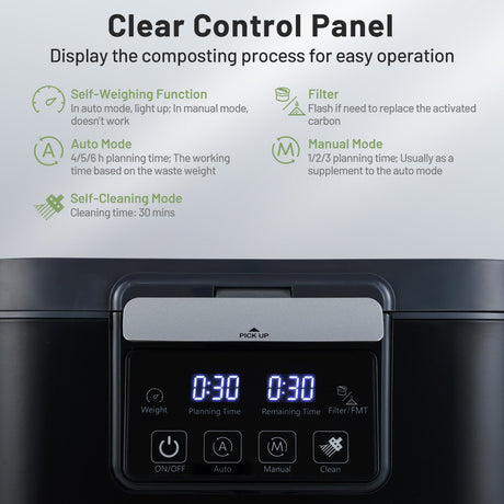 Compostador eléctrico de 4 L con tapa y pantalla LED para cocina - Negro