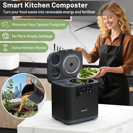 Compostador eléctrico de 4 L con tapa y pantalla LED para cocina - Negro