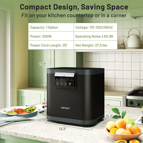 Compostador eléctrico de 4 L con tapa y pantalla LED para cocina - Negro