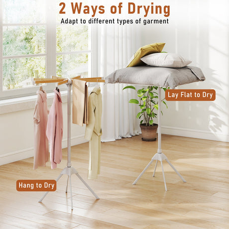 Estante de secado de ropa plegable de 4 patas con 8 varillas de bambú para colgar y 40 ranuras para perchas