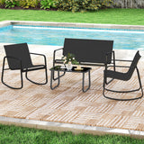 Juego de muebles de patio de 4 piezas, mecedora de exterior, juego de conversación - Negro