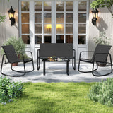 Juego de muebles de patio de 4 piezas, mecedora de exterior, juego de conversación - Negro